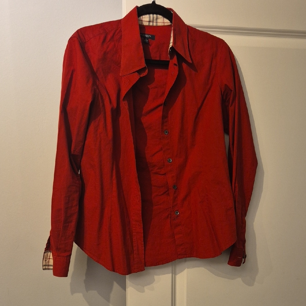 Burberry Red Plaid Trim Shirt